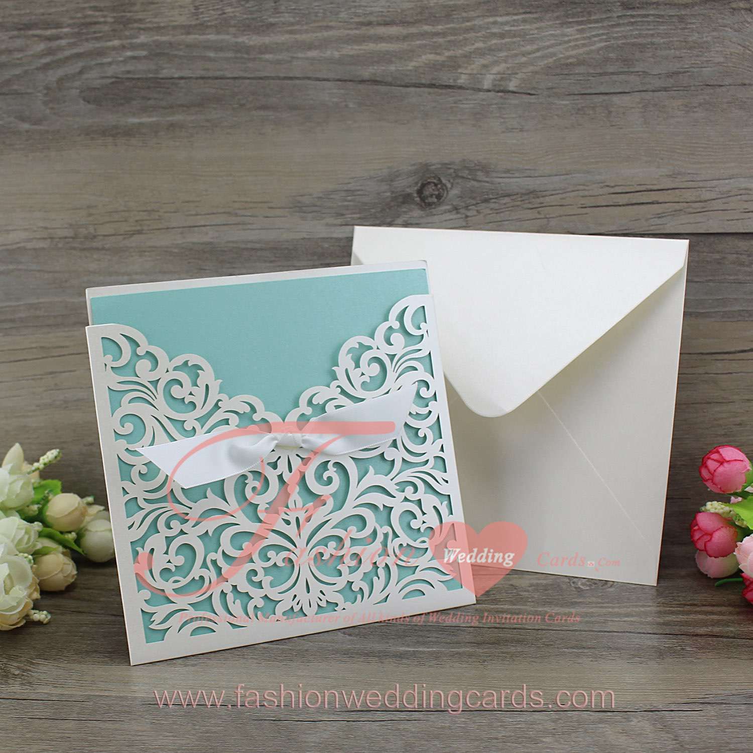 Printable Shimmer White Laser Cut Invitations Pocket
